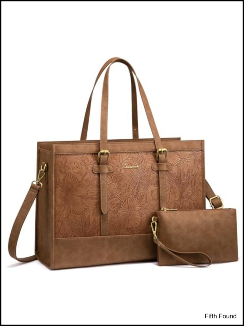 Vintage PU Leather Work Tote Bag, 15.6 Inch Laptop Shoulder Bag